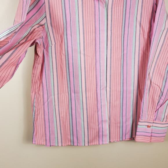 Vintage Talbots Pink Striped Long Sleeve Stretch Button-Up Shirt Size 12 - Picture 3 of 10